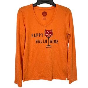 Life Is Good Happy Hallowine Halloween Orange Long Sleeve Classic Fit Cool Tee